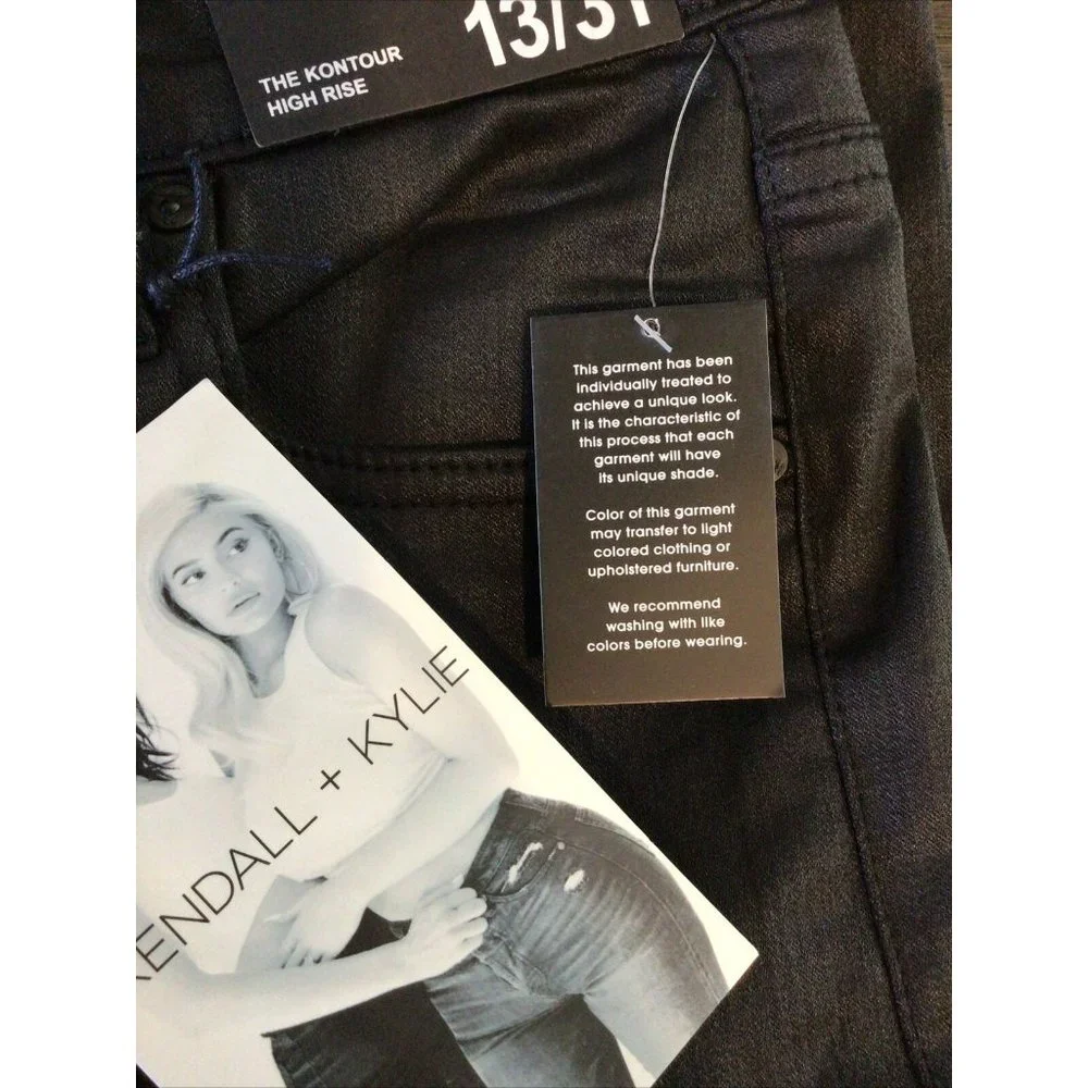 Kendall + Kylie Coated Black Kontour High Rise Pants, Sz 13/31 NWT - Picture 7 of 9
